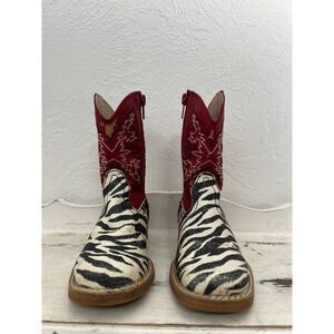 Roper Zebra Red Western Cowboy Boots Gir's  8 Cowgirl Rodeo Ranch Square Toe